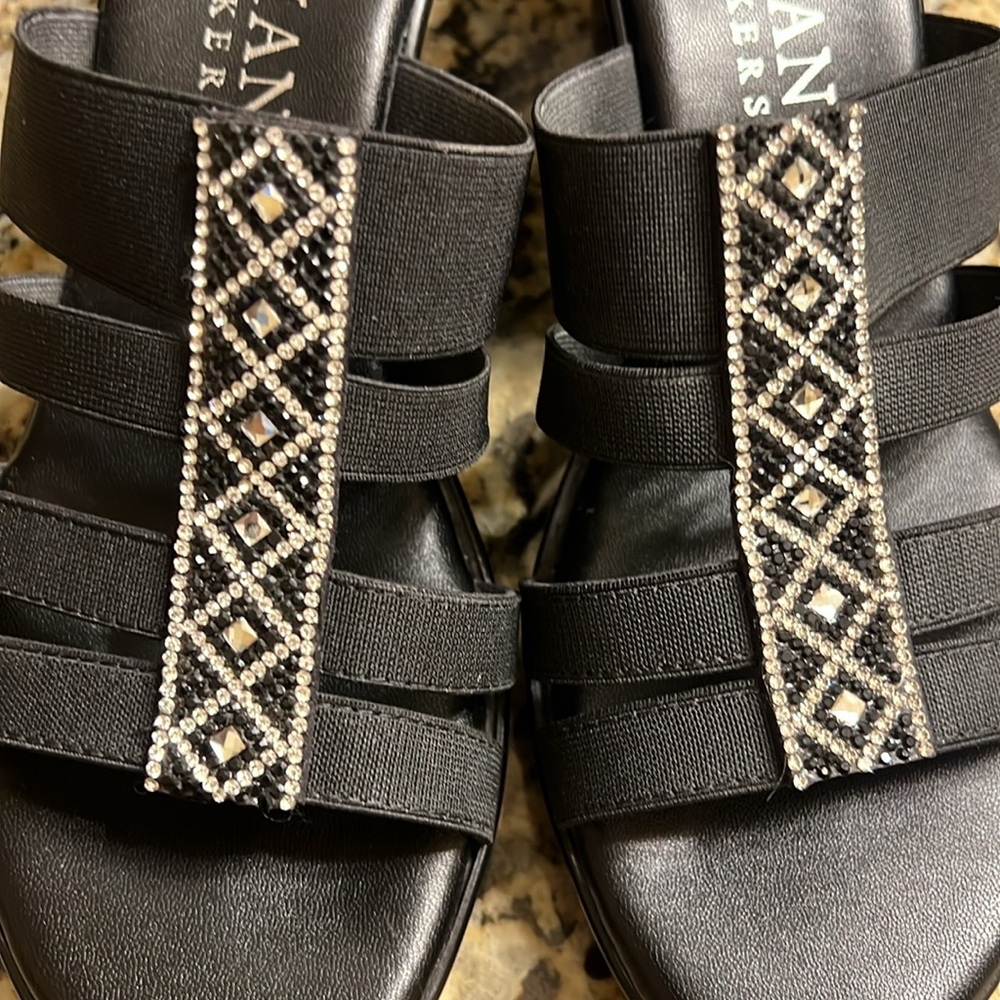 Italian Shoemakers Black Slide Sandals with Decorative Straps - Picture 4 of 4